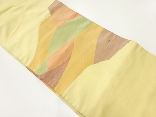 アンティーク　手織り紬抽象模様織出し名古屋帯